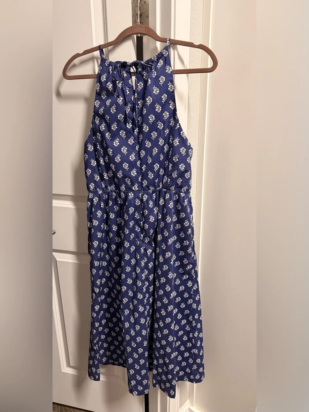 J. Crew purple blue Halter Summer Dress with White Floral Print